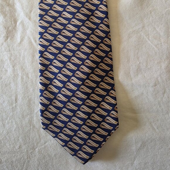 Gucci 100% Silk Men’s Tie Blue Beige Gold Abstract Pattern Made in Italy Vintage - Picture 3 of 12